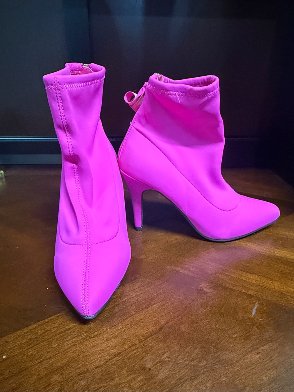 Women's Hot Pink Pointed Toe Stiletto Ankle Boots